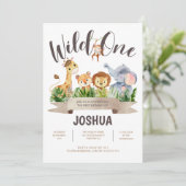 Safari Wild One Geburtstag Einladung (Stehend Vorderseite)