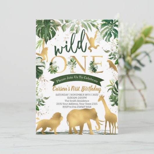Safari Wild One Geburtstag Einladung (Stehend Vorderseite)
