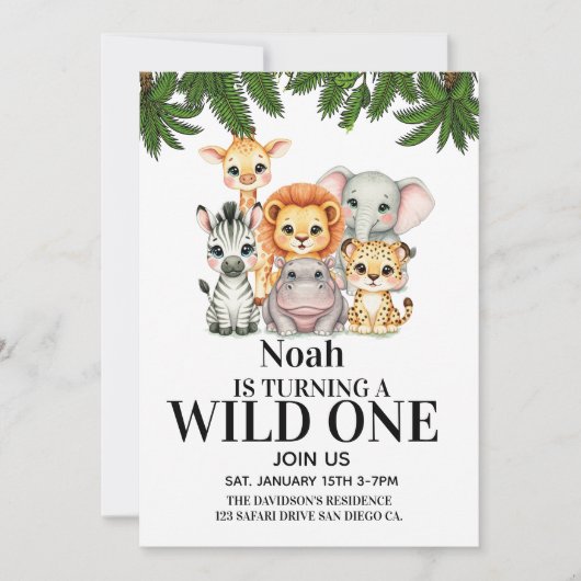 Safari Wild One Geburtstag Einladung (Vorderseite)