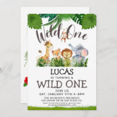 Safari Wild One Geburtstag Einladung (Vorne/Hinten)