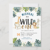 Safari wild One Geburtstag Junge Einladung (Vorderseite)