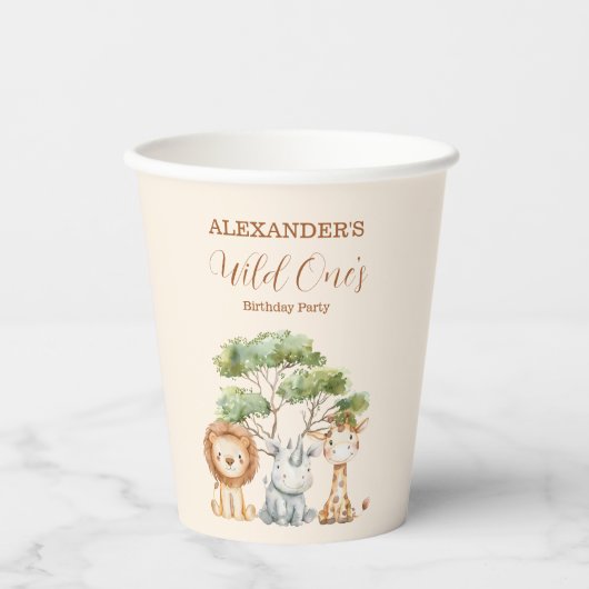 Safari Wild One Geburtstag Pappbecher (Vorderseite)
