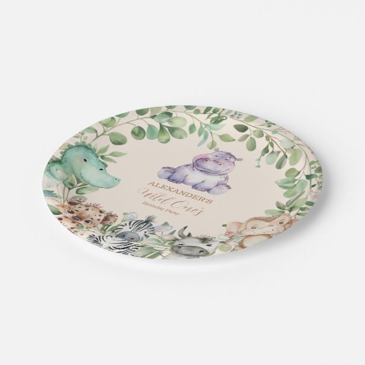 Safari Wild One Geburtstag Pappteller (Schrägansicht)