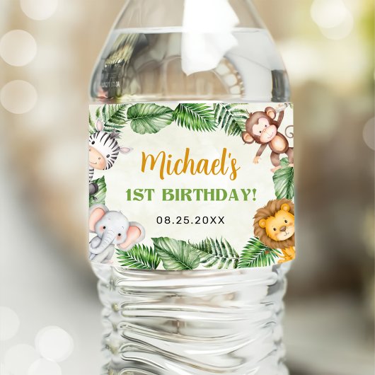 Safari Wild One Geburtstag Wasserflaschenetikett