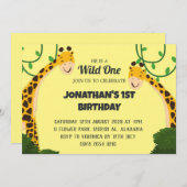 Safari Wild one Giraffe Simple First Birthday Baby Einladung (Vorne/Hinten)