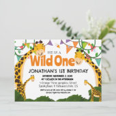 Safari Wild one Giraffe Simple First Birthday Baby Einladung (Stehend Vorderseite)