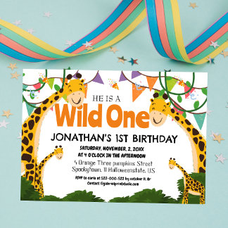 Safari Wild one Giraffe Simple First Birthday Baby Einladung