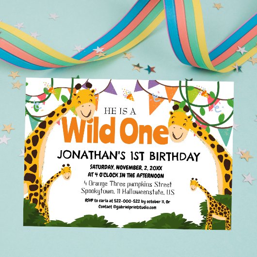 Safari Wild one Giraffe Simple First Birthday Baby Einladung