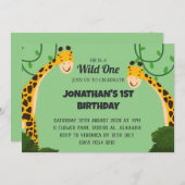 Safari Wild one Giraffe Simple First Birthday Baby Einladung (Vorne/Hinten)