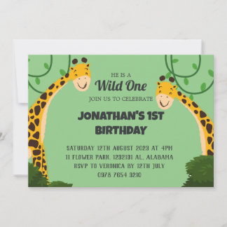 Safari Wild one Giraffe Simple First Birthday Baby Einladung