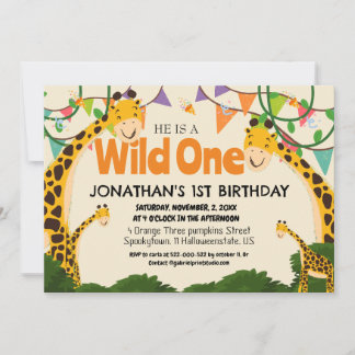 Safari Wild one Giraffe Simple First Birthday Baby Einladung