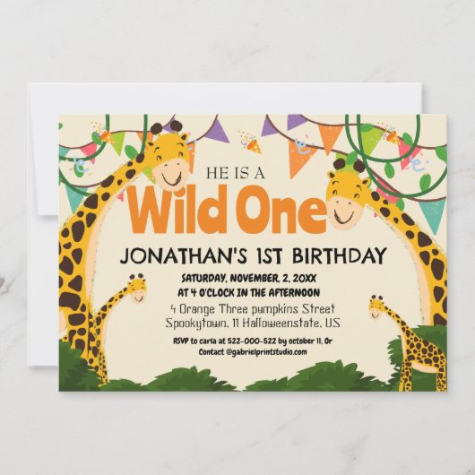 Safari Wild one Giraffe Simple First Birthday Baby Einladung (Vorderseite)