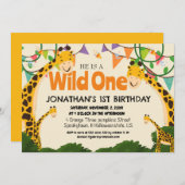 Safari Wild one Giraffe Simple First Birthday Baby Einladung (Vorne/Hinten)