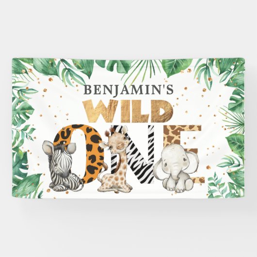 Safari Wild One Gold Confetti 1. Geburtstag Banner (Horizontal)