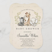 Safari Wild One Gungle Animals Baby Dusche Einladung (Vorne/Hinten)
