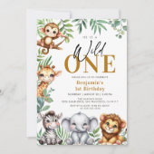 Safari Wild One | Jungle Animals 1. Geburtstag Einladung (Vorderseite)