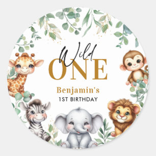 Safari Wild One   Jungle Animals 1. Geburtstag Runder Aufkleber