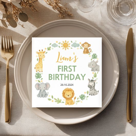 Safari Wild One Jungle Animals Birthday Napkin Serviette