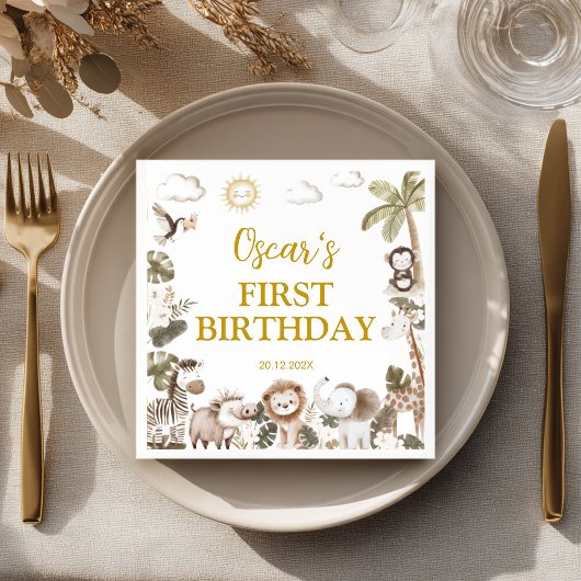 Safari Wild One Jungle Animals Birthday Party Serviette