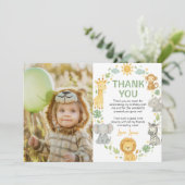 Safari Wild One Jungle Animals Birthday Photo Dankeskarte (Stehend Vorderseite)