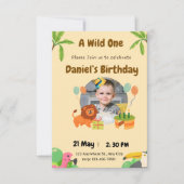 Safari Wild One Photo Jungle Birthday Invitation Einladung (Vorderseite)