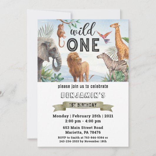 Safari Wild One Twins Birthday Party Invitation Einladung (Vorderseite)