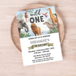 Safari Wild One Twins Birthday Party Invitation Einladung