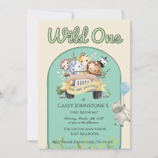 Safari Wild One Wasserfarbe 1. Geburtstag Einladung