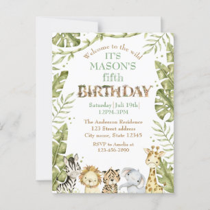 Safari Wild One Wasserfarben-Geburtstag Postkarte