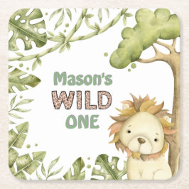 Safari Wild One Watercolor Geburtstag Rechteckiger Pappuntersetzer