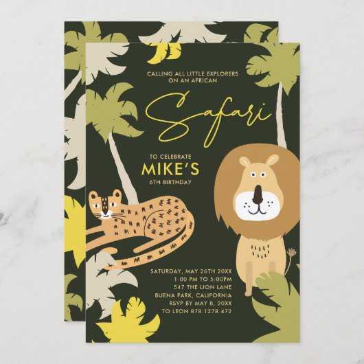 Safari Wild Party Einladung (Vorne/Hinten)