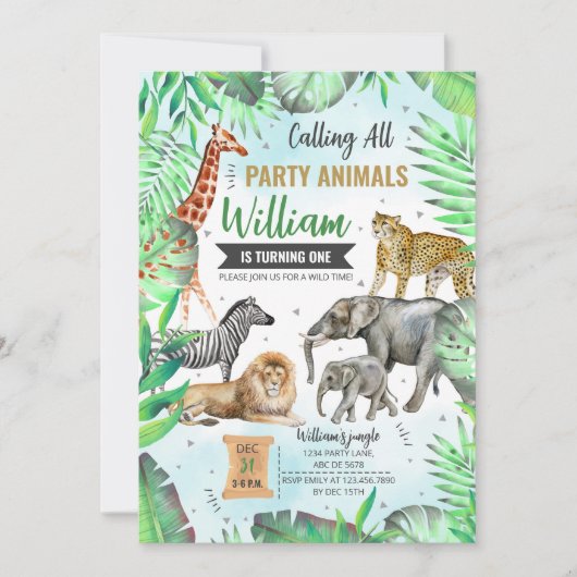 Safari Wild Party Tiere Geburtstag Einladung (Vorderseite)