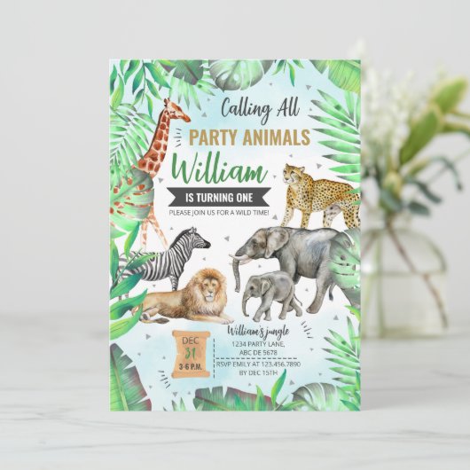 Safari Wild Party Tiere Geburtstag Einladung (Stehend Vorderseite)