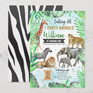 Safari Wild Party Tiere Geburtstag Einladung