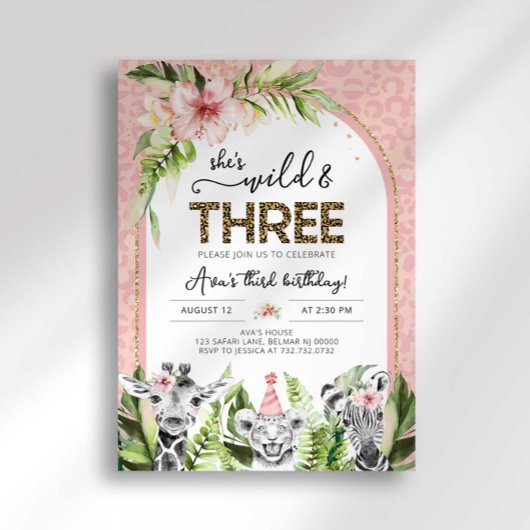 Safari Wild & Three Birthday Einladung