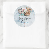 Safari Wildbaby Dusche Einladung Blue Runder Aufkleber (Tasche)