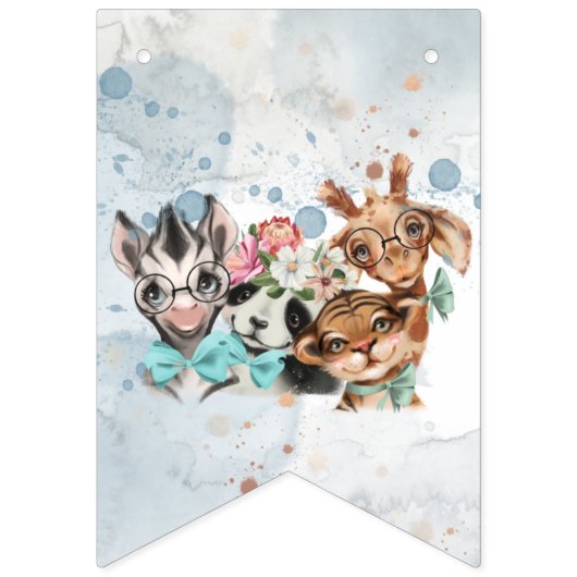 Safari Wildbaby Dusche Einladung Blue Wimpelkette (Zweite Fahne)