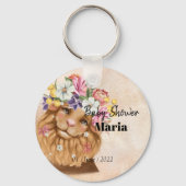 Safari Wildbaby Dusche Einladung Gold Schlüsselanhänger (Vorderseite)