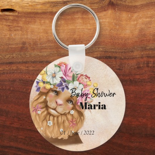 Safari Wildbaby Dusche Einladung Gold Schlüsselanhänger (Vorderseite)