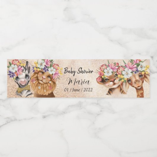 Safari Wildbaby Dusche Einladung Gold Wasserflaschenetikett (Einzelnes Label)