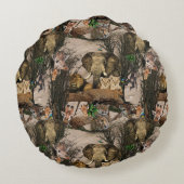 Safari Wildlife Destination Wiederholung Muster Rundes Kissen (Rückseite)