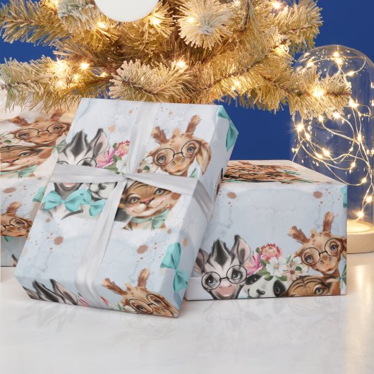 Safari wildone Baby name Dschungel mit Tieren Geschenkpapier (Feiertage)