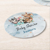 Safari wildone Baby name Dschungel mit Tieren Runder Pappuntersetzer (Angewinkelt)