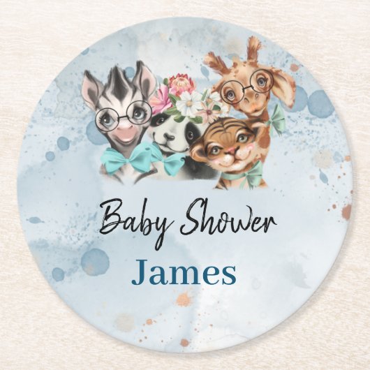 Safari wildone Baby name Dschungel mit Tieren Runder Pappuntersetzer (Vorderseite)