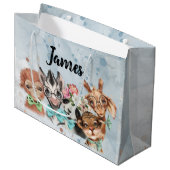 Safari wildone Baby name Dschungtiere Geschenk Beu Große Geschenktüte (Vorderseite Schrägansicht)