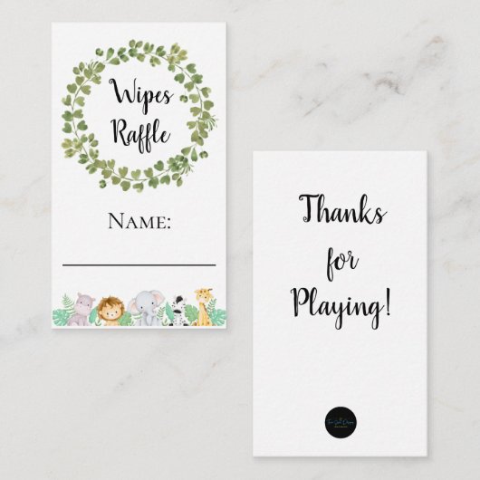 Safari Wipes Raffle Name Ticket Begleitkarte (Vorne/Hinten)