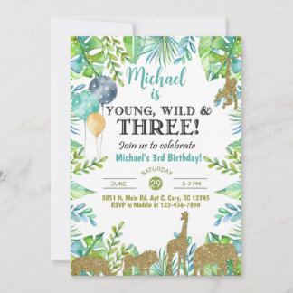 Safari Young Wild Drei Junge 3. Geburtstag einlade Einladung
