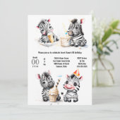 Safari Zebra Eis Party Kinder Sommer Party Einladung (Stehend Vorderseite)