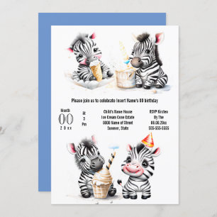 Safari Zebra Eis Party Kinder Sommer Party Einladung
