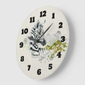 Safari Zebra mit grünen Savannah Bäumen Wasserfarb Große Wanduhr (Winkel)